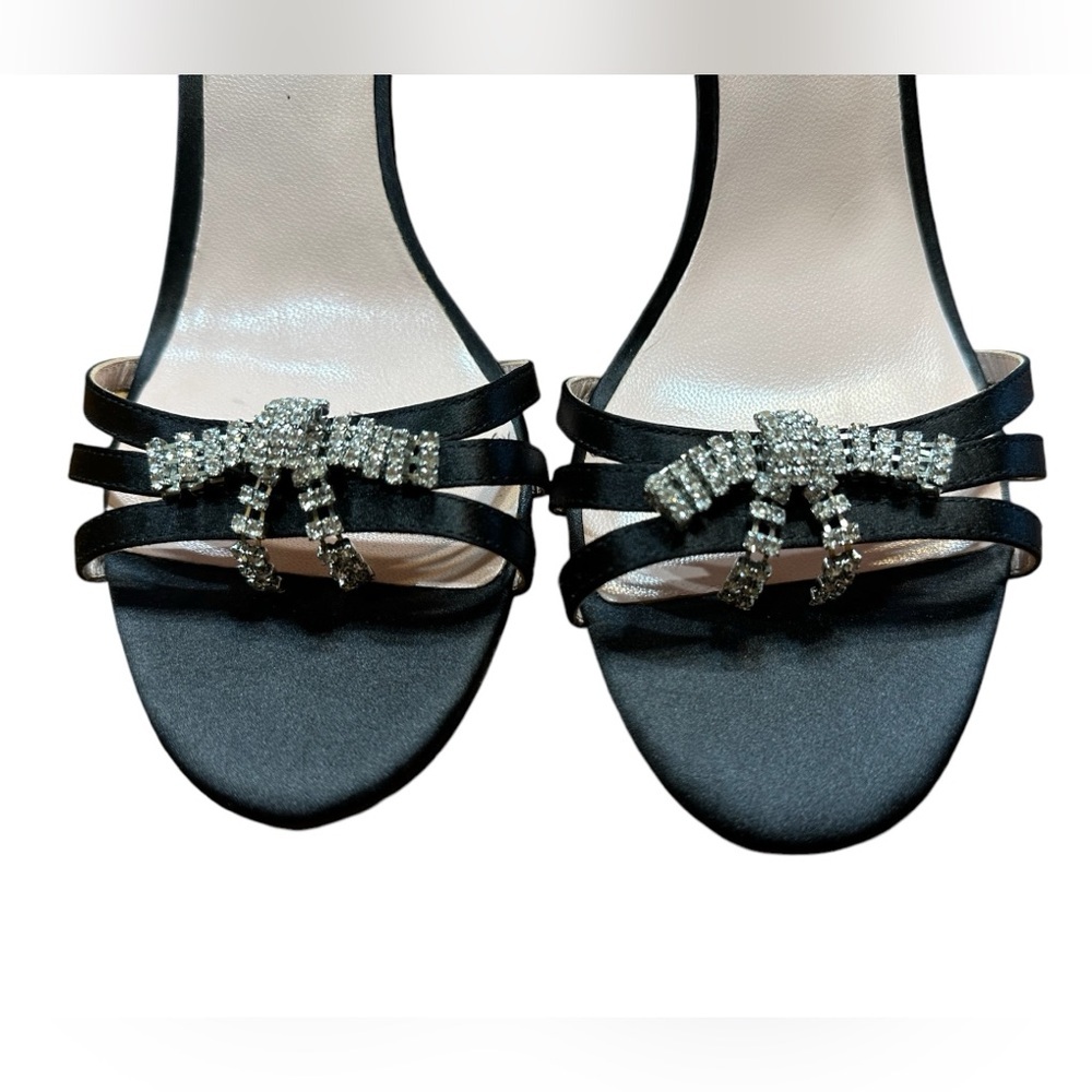 kate spade Black Satin Crystal-Embellished Ankle-Strap Heels - Picture 2 of 9